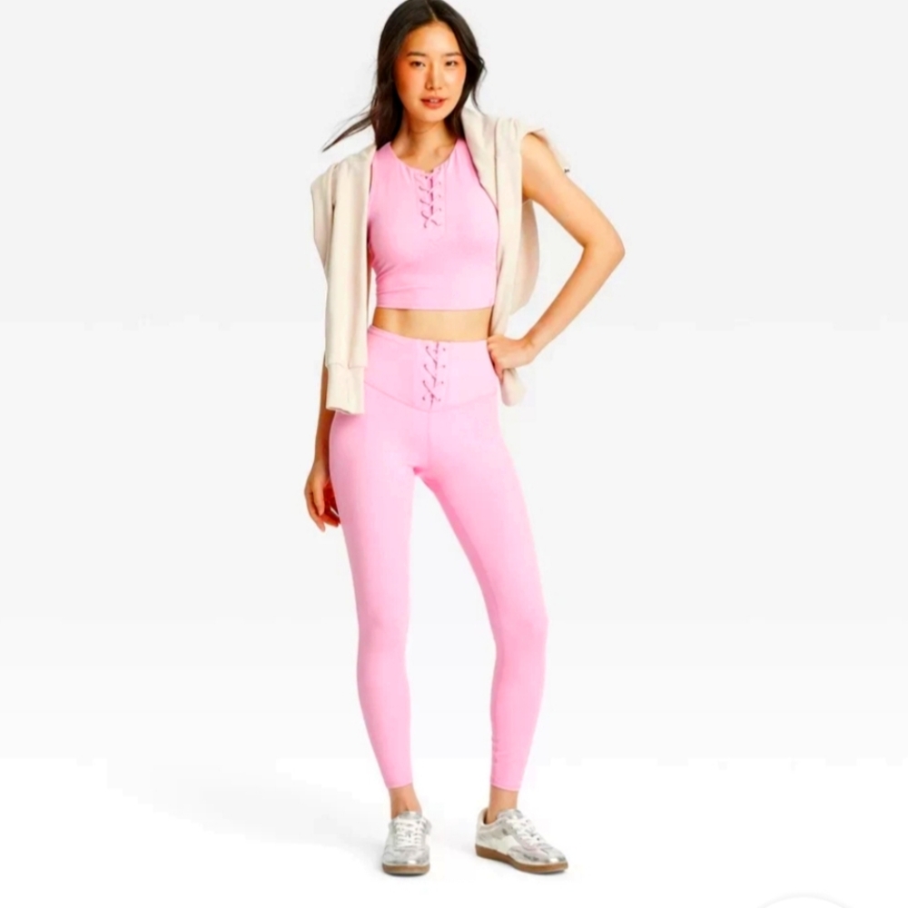 Joy lab pink rib lace up front leggings